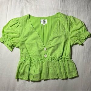Line + Dot Willow V Neck Top in Neon Green | Size Small